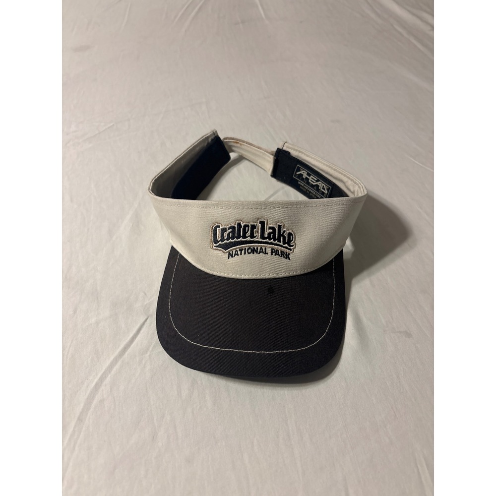 Ahead Crater Lake National Park Visor Unisex OSFA Cream Navy Blue‎ Good Vintage